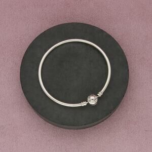 pandora sterling silver moments charm holder bangle bracelet size 7.25in